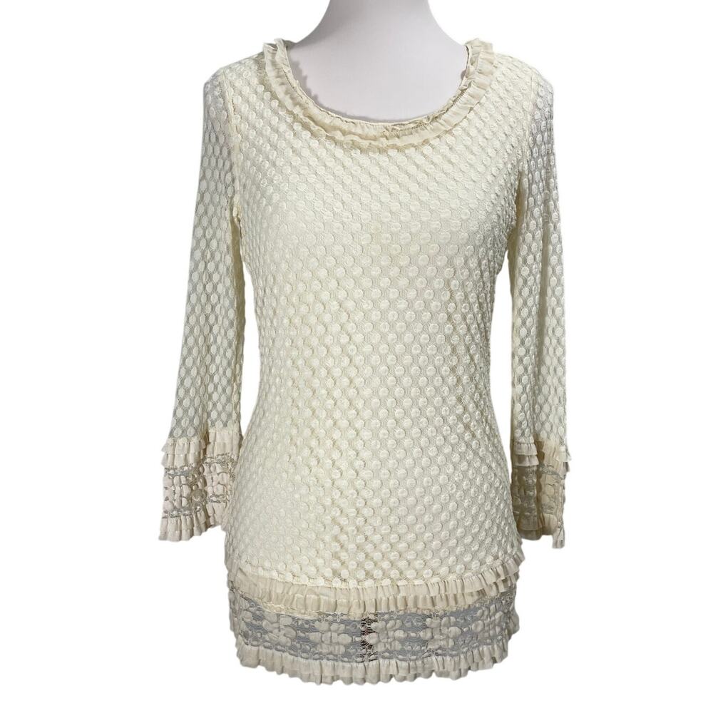 Vintage 90s Max Edition Lace Eyelet Blouse Size Small Ecru Cream Boho Romantic